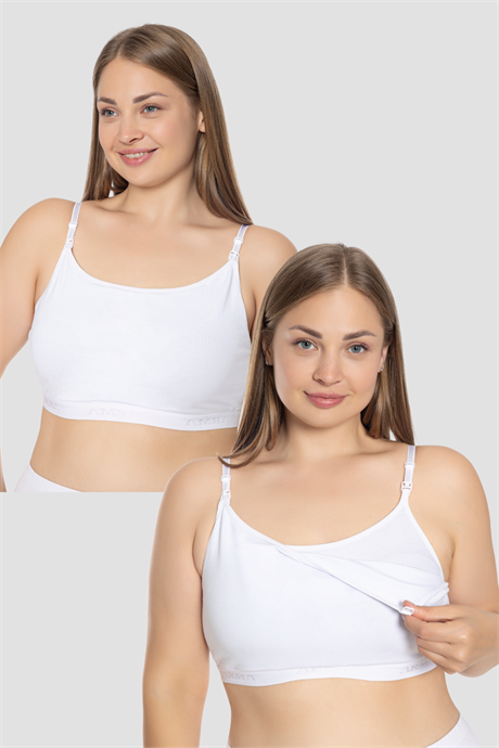 2 Adet Beyaz Kadın Emzirme Yarım Atlet Büstiyer İp Askılı Likralı