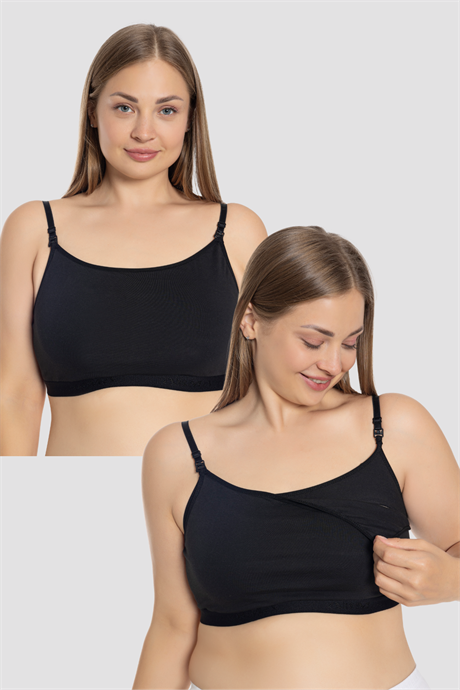2 Adet Siyah Kadın Emzirme Yarım Atlet Büstiyer İp Askılı Likralı