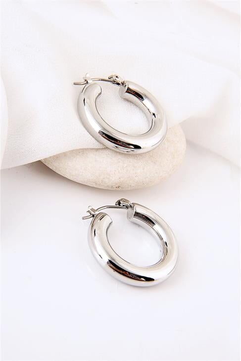 Gümüş Kaplamalı Çelik Halka Tasarımlı Halka Küpe