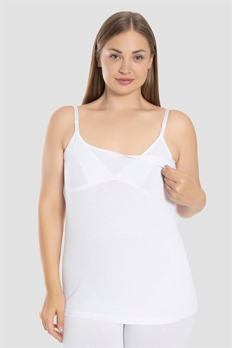 Kadın Emzirme Atleti Beyaz Pamuklu Likralı