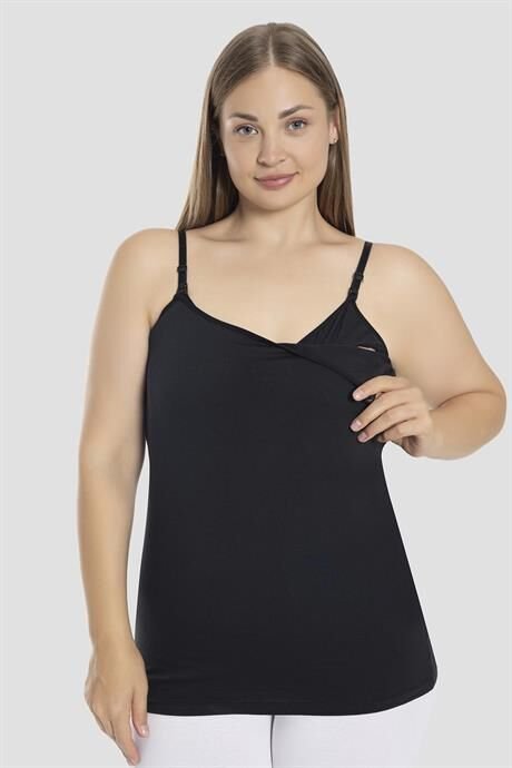 Kadın Siyah Emzirme Atleti Pamuklu Likralı