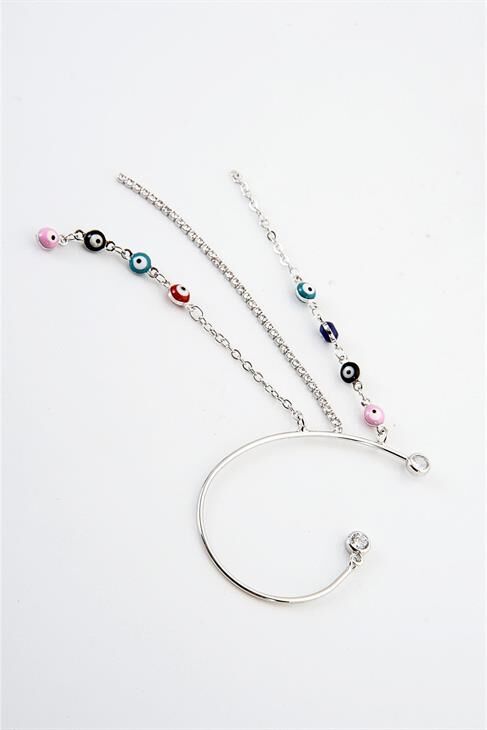 Nazar Tasarımlı Stras Taşlı Sallantılı Kıkırdak Küpe