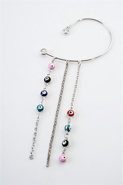 Nazar Tasarımlı Stras Taşlı Sallantılı Kıkırdak Küpe