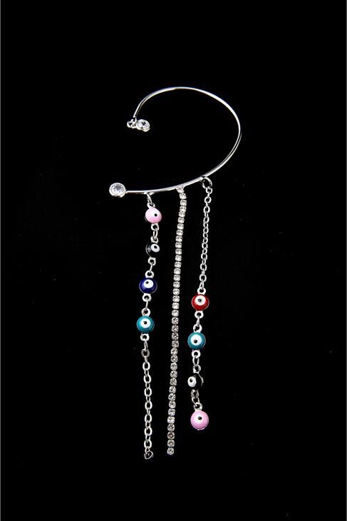 Nazar Tasarımlı Stras Taşlı Sallantılı Kıkırdak Küpe