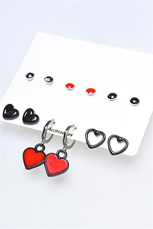 Sallantılı Kalp Tasarımlı Ve Minik Kalpler Figürlü Renkli Top Küpeli 12li Küpe Seti