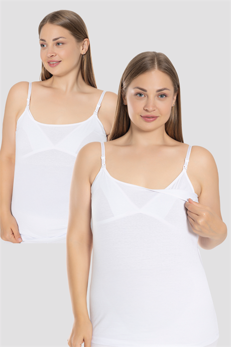 2 Adet Beyaz Kadın Emzirme Atleti Pamuklu Likralı