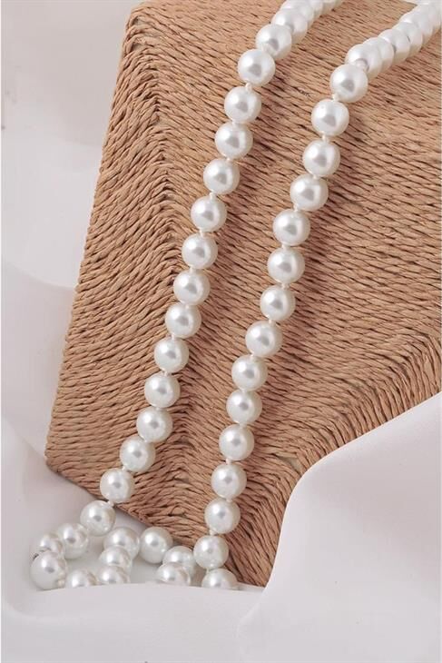 Beyaz Inci Taşlı Incili Kolye