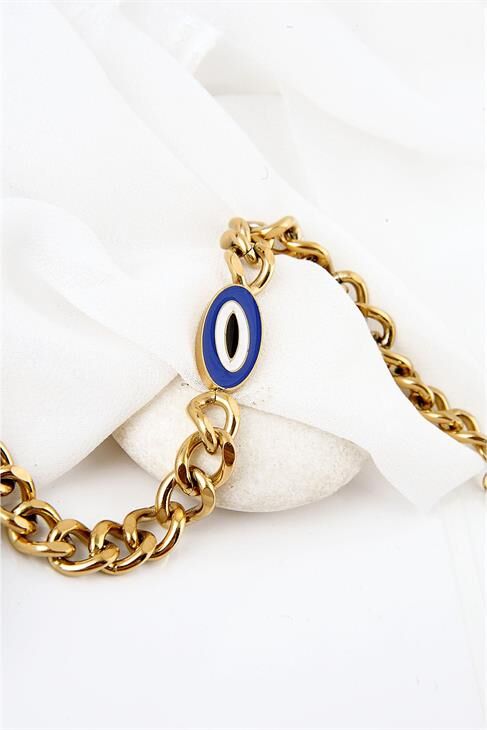 Çelik Nazar Boncuğu Tasarımlı Gold ve Gümüş Renk Bileklik