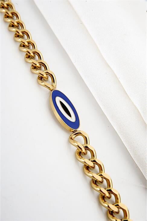 Çelik Nazar Boncuğu Tasarımlı Gold ve Gümüş Renk Bileklik