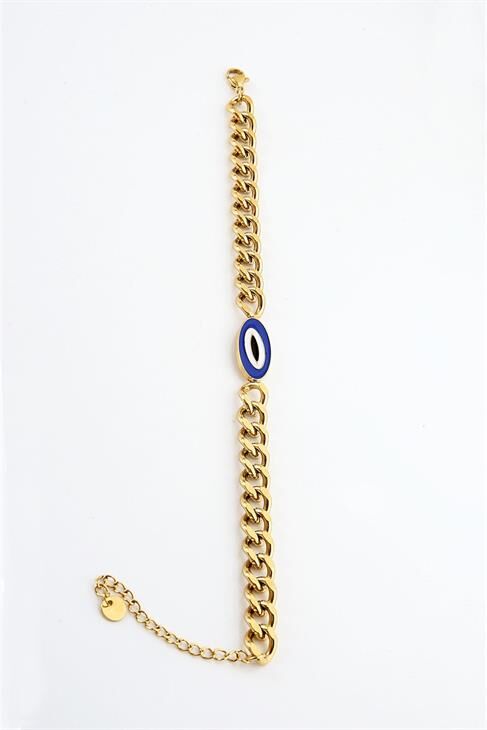 Çelik Nazar Boncuğu Tasarımlı Gold ve Gümüş Renk Bileklik