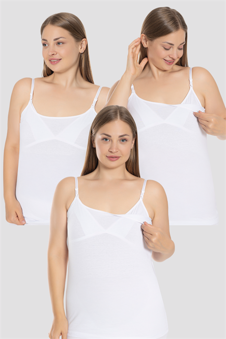 3 Adet Kadın Beyaz Emzirme Atleti Pamuklu Likralı