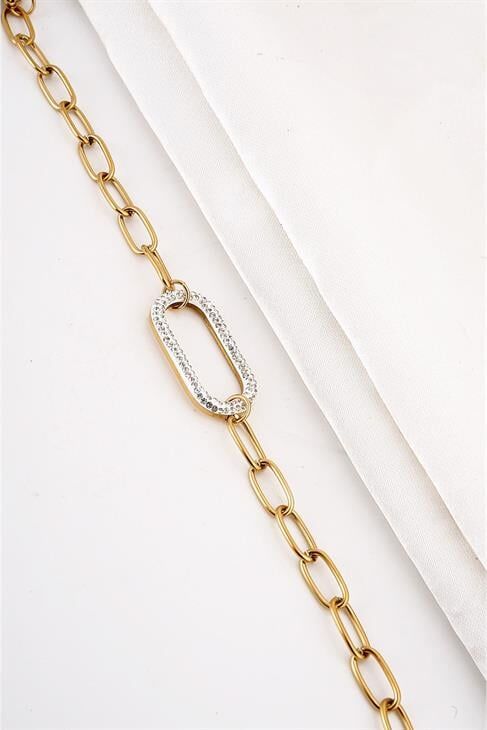 Çelik Özel Tasarımlı Zirkon Taşlı Gold Renk Bileklik