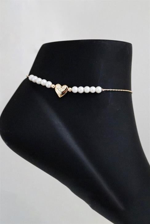 Kalp Tasarımlı İnci Boncuklu Halhal Ayak Aksesuarı