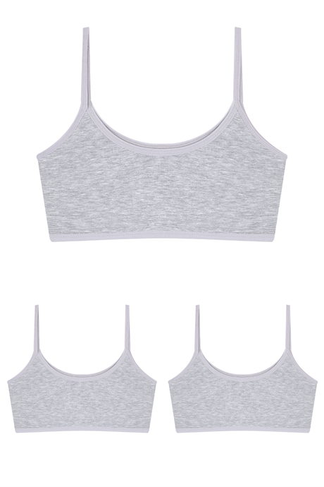 3 Adet Gri Kız Çocuk Yarım Atlet Pedsiz Pamuklu Genç Kız Alıştırma Sütyeni