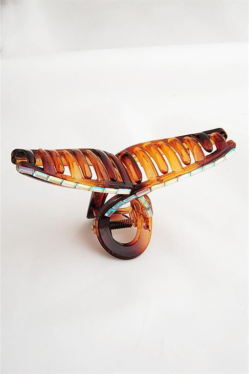 Kahverengi Taşlı Büyük Boy Mandal Toka