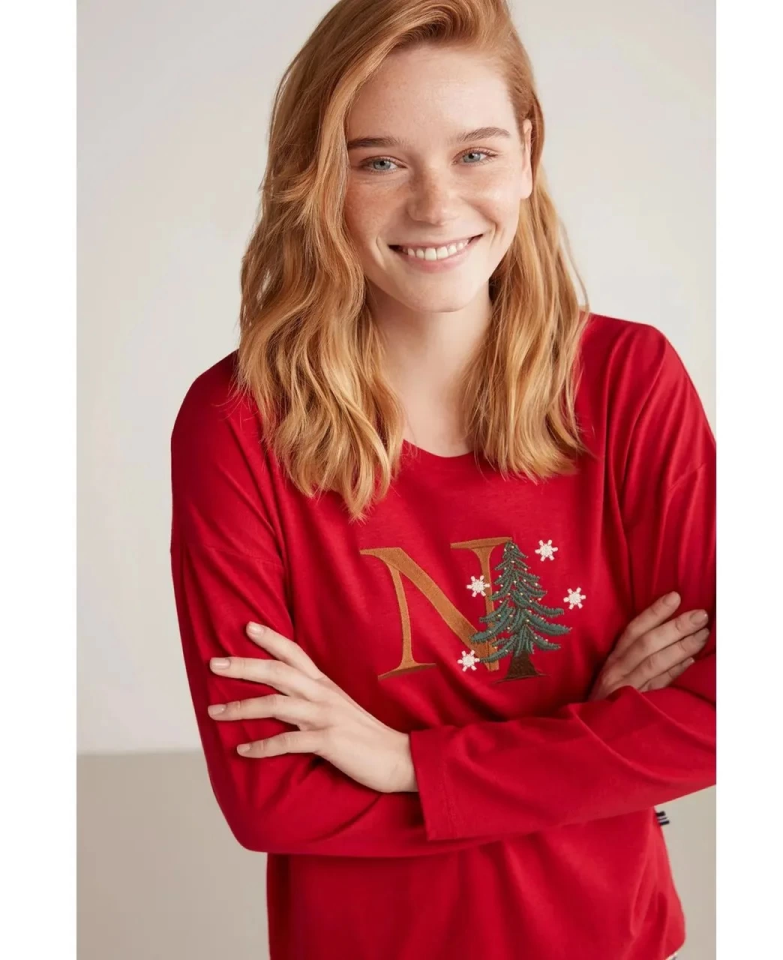 Nautıca W606 Kadın Uzun Kollu Ekoseli Pijama Takımı