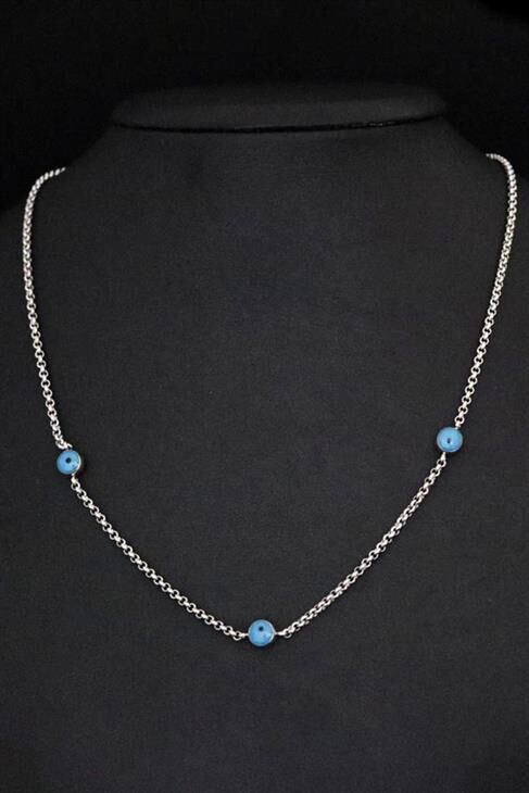 Nazar Tasarımlı Gold ve Gümüş Renkli Çelik Kolye