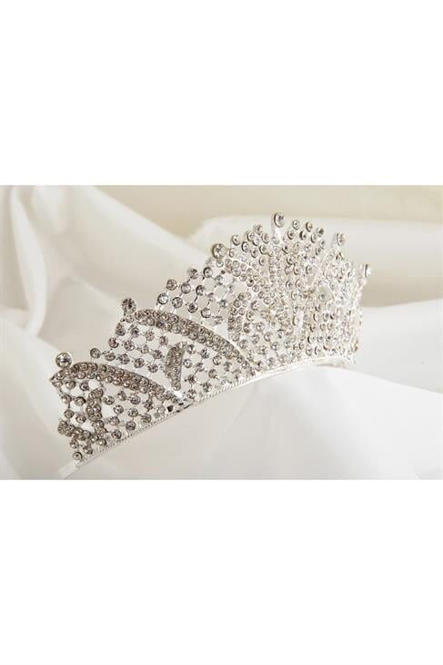 Zirkon Taşlı Gümüş Kaplamalı Gelinlik Tacı