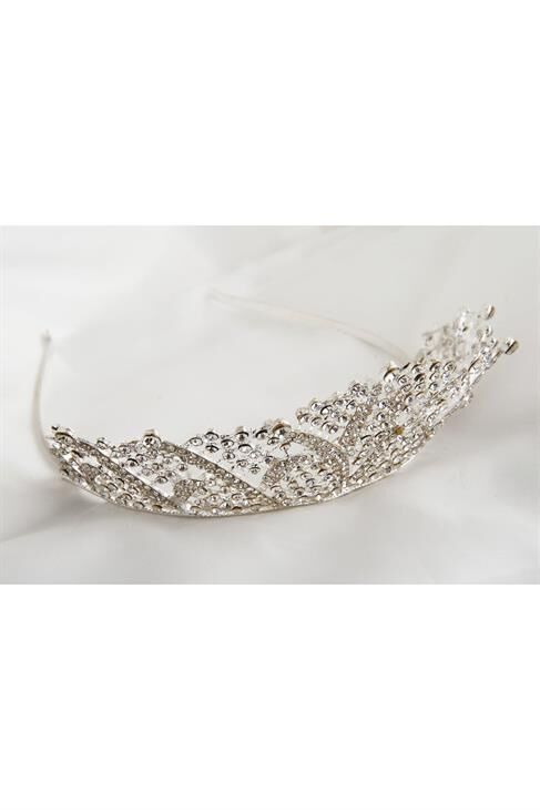 Zirkon Taşlı Gümüş Kaplamalı Gelinlik Tacı