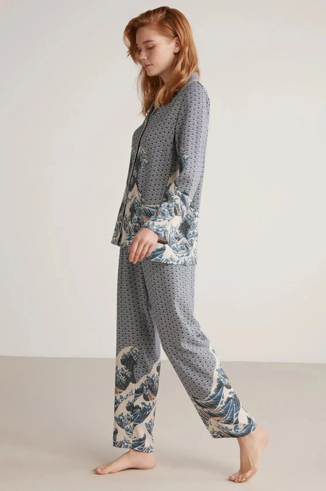 Nautıca W617 Kadın Uzun Kollu Önden Düğmeli Pijama Takımı