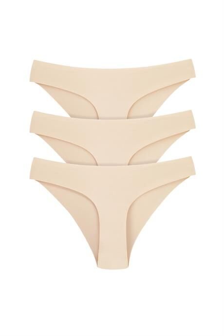 Kadın İz Yapmayan Dikişsiz Lazer Kesim Külot 3'lü Paket Ten Rengi