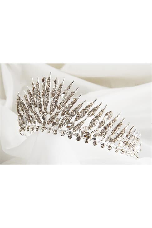 Zirkon Taşlı Gümüş Kaplamalı Gelinlik Tacı