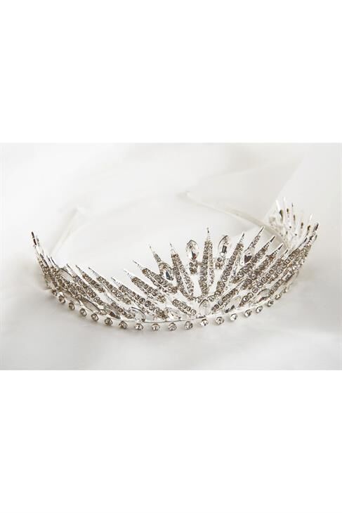 Zirkon Taşlı Gümüş Kaplamalı Gelinlik Tacı