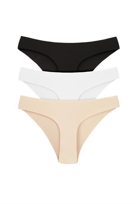 Kadın İz Yapmayan Dikişsiz Lazer Kesim Külot 3'lü Paket Karışık Renkli