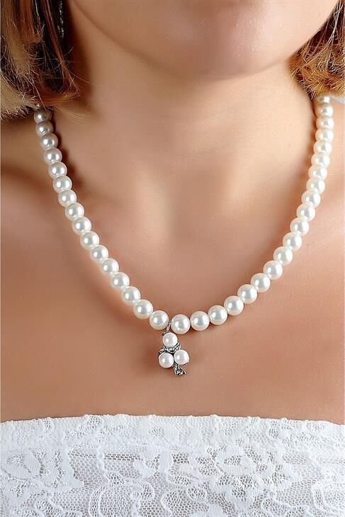 Özel Tasarımlı Inci Ve Zirkon Taşlı Kolye Küpe Takı Set