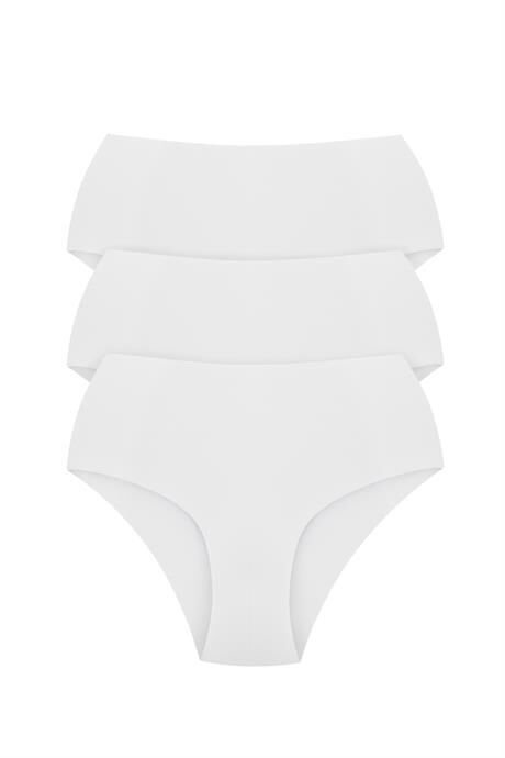 Kadın Yüksek Bel Basic Dikişsiz Lazer Kesim Külot 3'lü Paket Beyaz