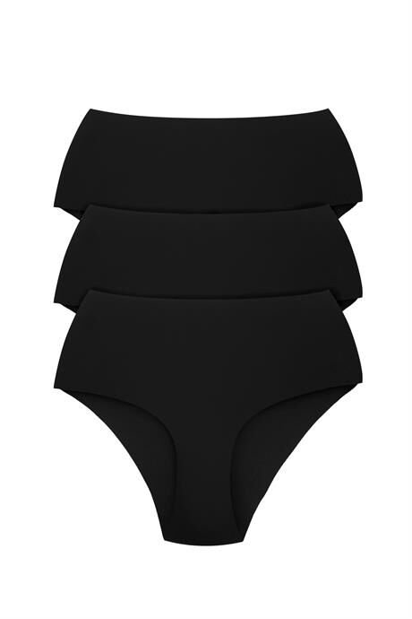 Kadın Yüksek Bel Basic Dikişsiz Lazer Kesim Külot 3'lü Paket Siyah