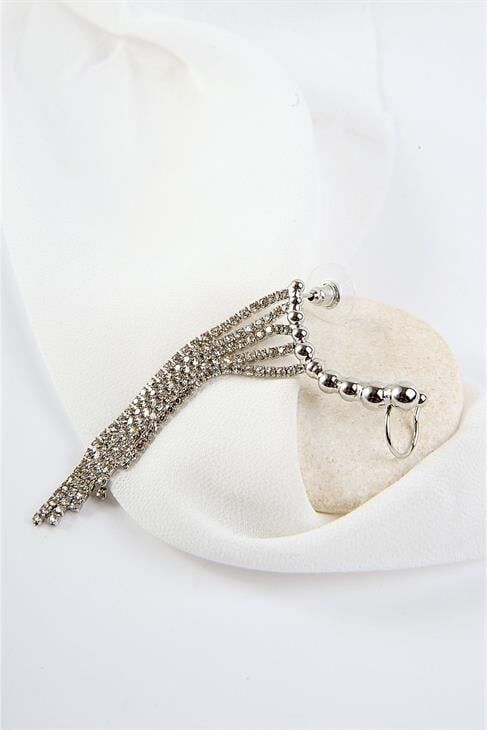 Özel Tasarımlı Stras Taşlı Gold ve Gümüş Renkli Kıkırdak Küpe