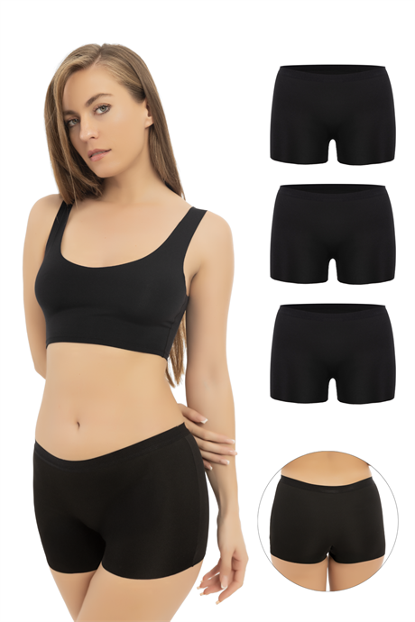 Basic Lazer Kesim Dikişsiz Kadın Boxer Külot 3'lü Paket Siyah