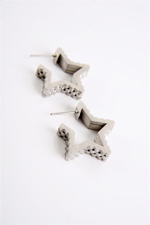 Yıldız Tasarımlı Gold ve Gümüş Renkleri Çelik Vidalı Küpe