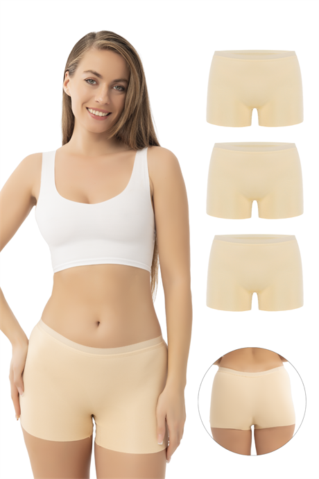 Basic Lazer Kesim Dikişsiz Kadın Boxer Külot 3'lü Paket Ten
