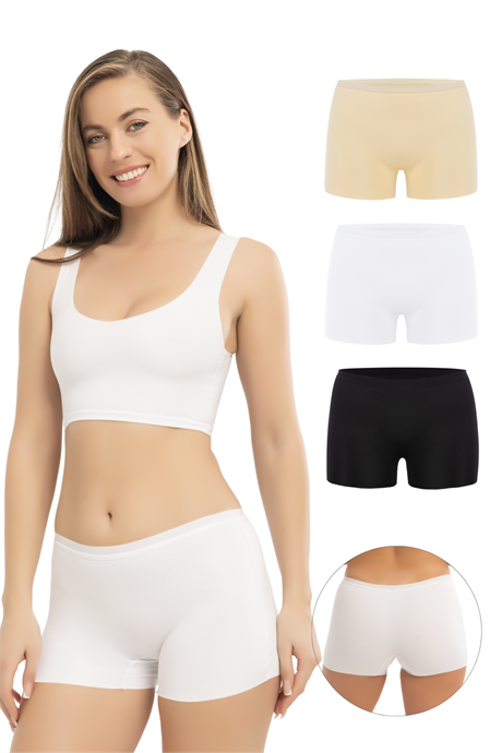 Basic Lazer Kesim Dikişsiz Kadın Boxer Külot 3'lü Paket Renkli