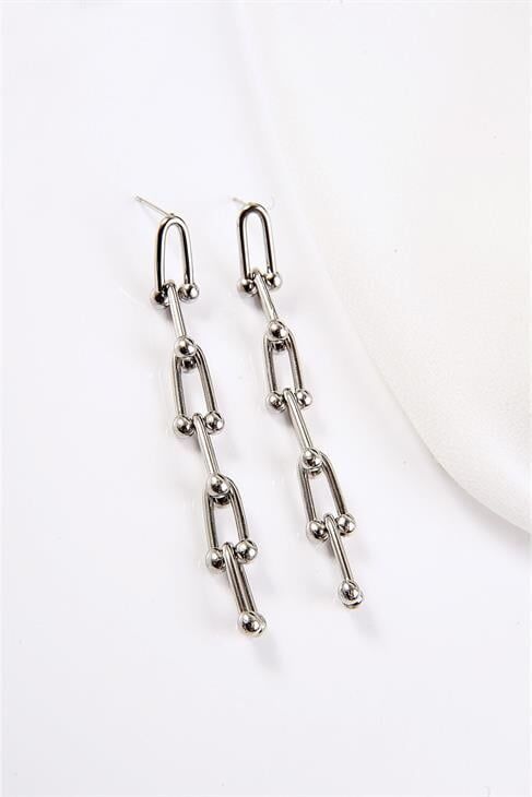 Özel Tasarımlı Gold ve Gümüş Kaplamalı Çelik Sallantılı Küpe