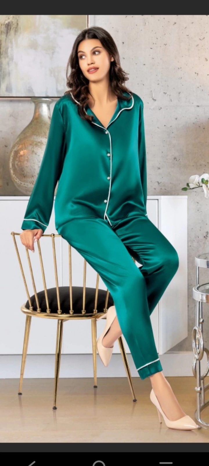Freshness 2045 Saten Gömlek Yaka Patlı Pijama Takımı