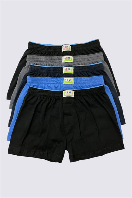 Karışık Renkli Erkek Çocuk Boxer 5'li Paket Düz Klasik Rahat Kesim %100 Pamuklu