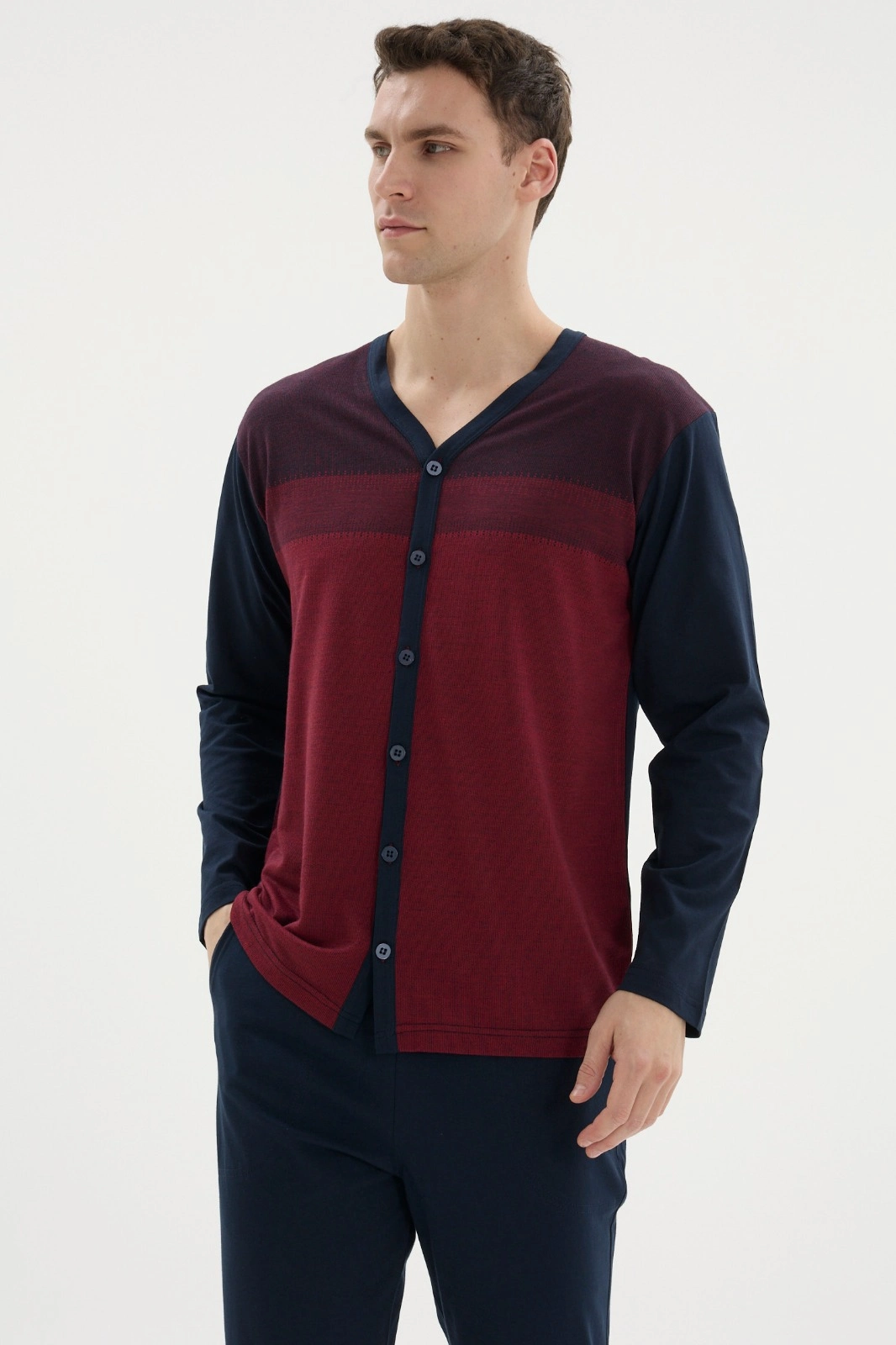 Kocabey Dm-26104 V Yaka Boydan Düğmeli Pijama Takımı