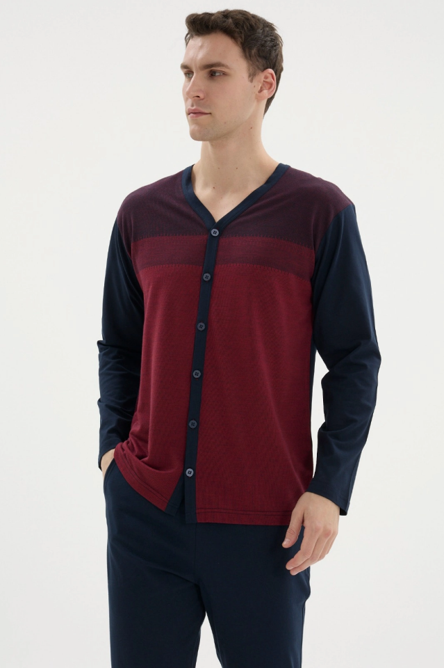 Kocabey Dm-26104 V Yaka Boydan Düğmeli Pijama Takımı