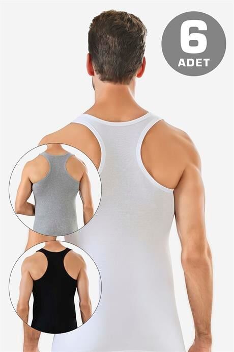 6'lı Paket Renkli Erkek Rambo Sporcu Atlet %100 Pamuk Ribana