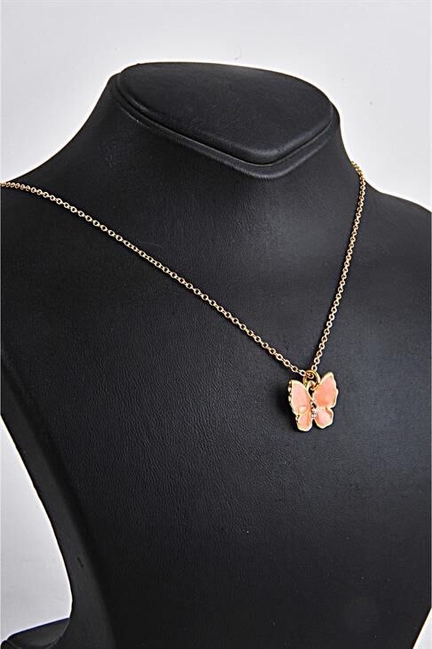 Kelebek Tasarımlı Gol Renkli Zincirli Kolye