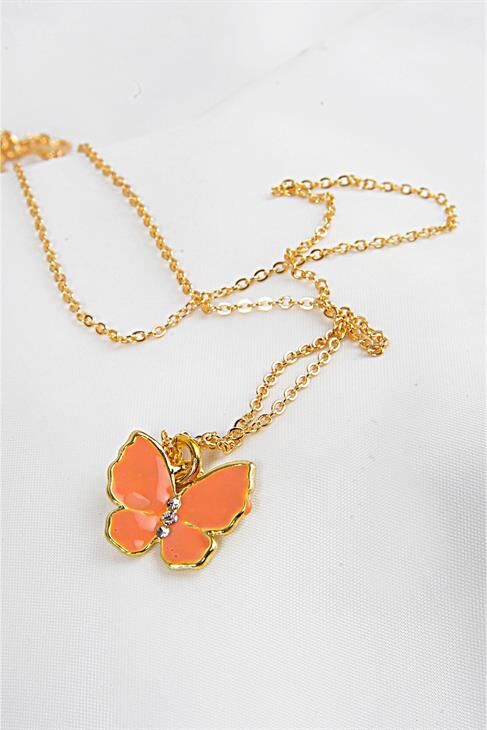 Kelebek Tasarımlı Gol Renkli Zincirli Kolye