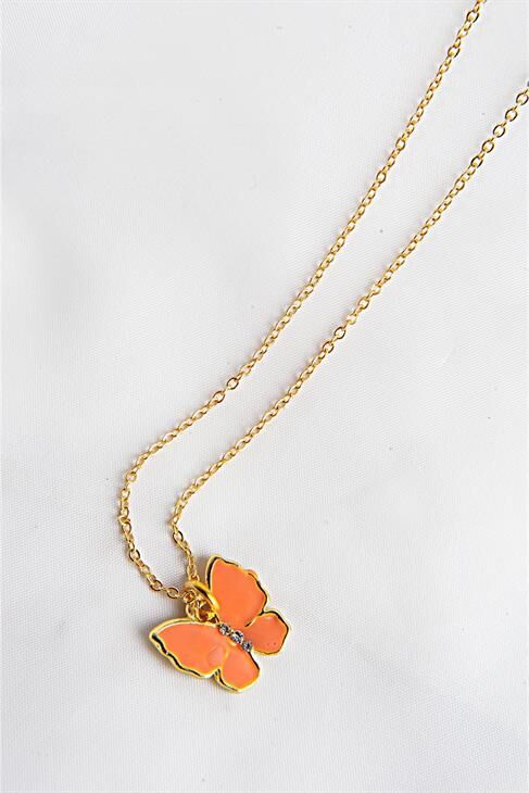 Kelebek Tasarımlı Gol Renkli Zincirli Kolye