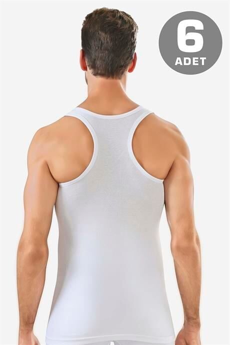 6'lı Paket Beyaz Erkek Rambo Sporcu Atlet %100 Pamuk Ribana