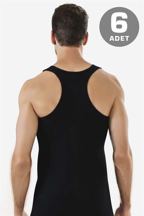 6'lı Paket Siyah Erkek Rambo Sporcu Atlet %100 Pamuk Ribana