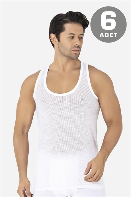 6'lı Paket Beyaz Erkek Fileli Atlet Pamuklu Delikli Yazlık Erkek Atlet