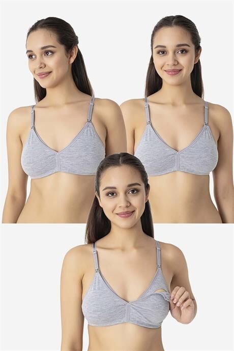 3 Adet Gri Kadın Pamuklu Emzirme Sütyeni Balensiz Hamile Lohusa Esnek Yumuşak Kumaş