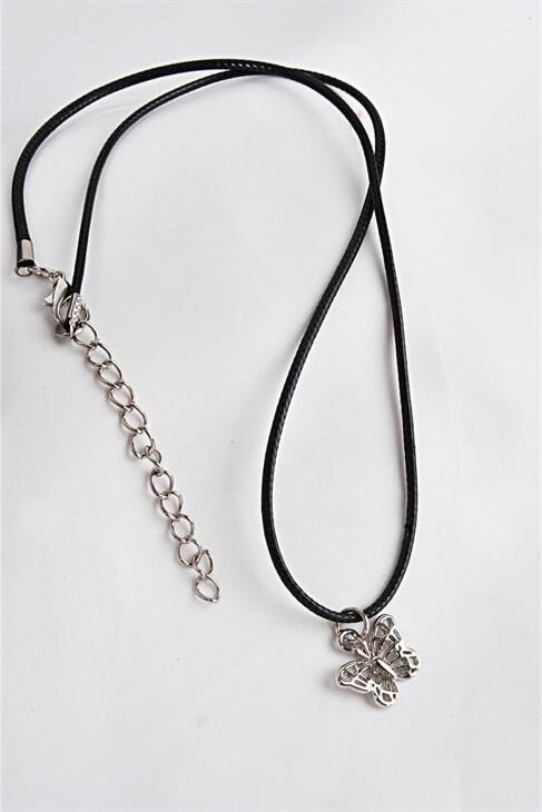 Kelebek Tasarımlı Deri Ipli Kolye
